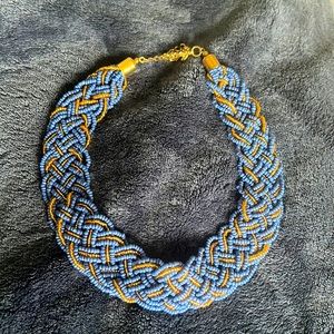 Blue and gold beaded necklace